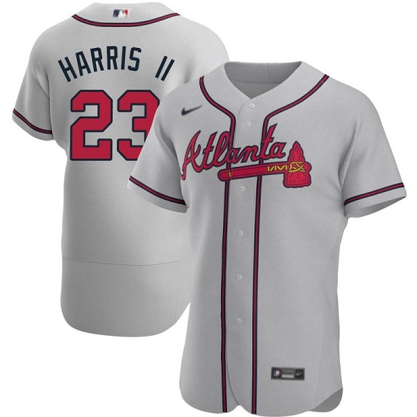 Men's Atlanta Braves #23 Michael Harris II Gray Flex Base Stitched Baseball Jersey